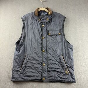Polo Ralph Lauren Vest Men's XL Blue Quilted Jacket Corduroy Collar Equestrian